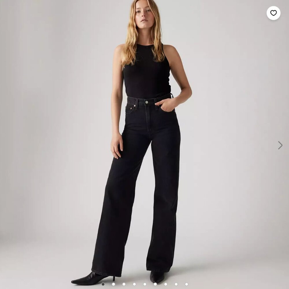 Super Flattering Levi's Premium Ribcage Wide Leg High Waist Black Jeans 25